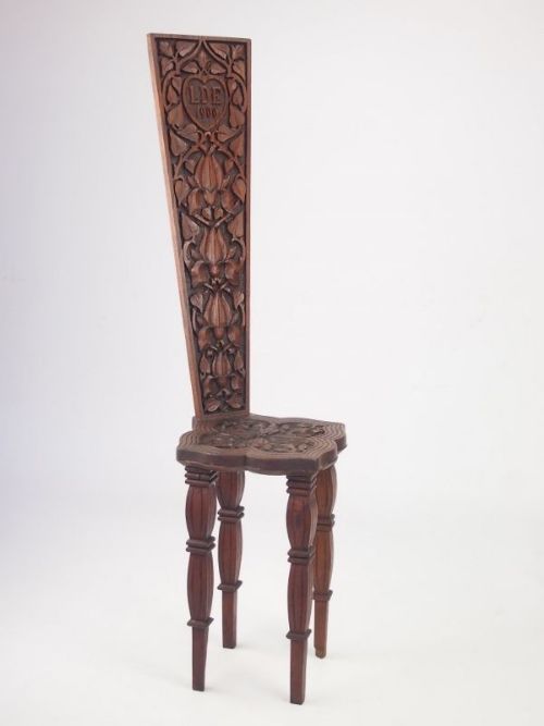 fig 1. Antique Welsh Oak Spinning Chair Dated 1900
