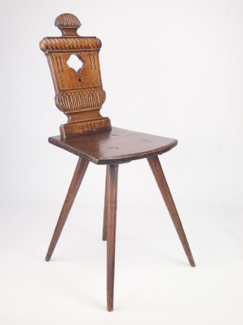 fig 1. Antique Georgian Carved Oak Hall Chair