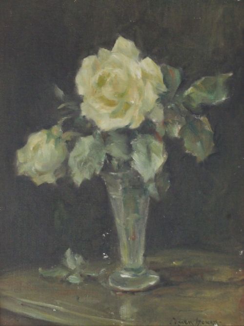 Owen Bowen Roi (1873-1967) Oil Painting Roses in a Vase