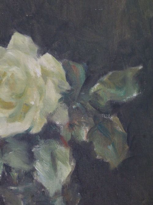 fig 4. Owen Bowen ROI (1873-1967) Oil Painting Roses in a Vase