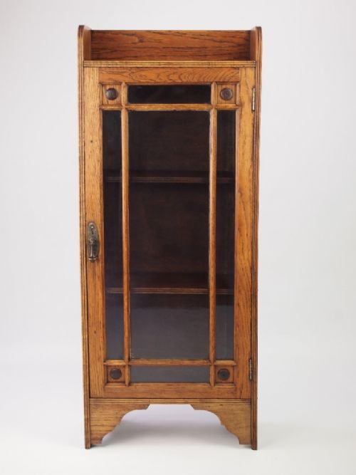 Slim Antique Edwardian Oak Bookcase / Cabinet