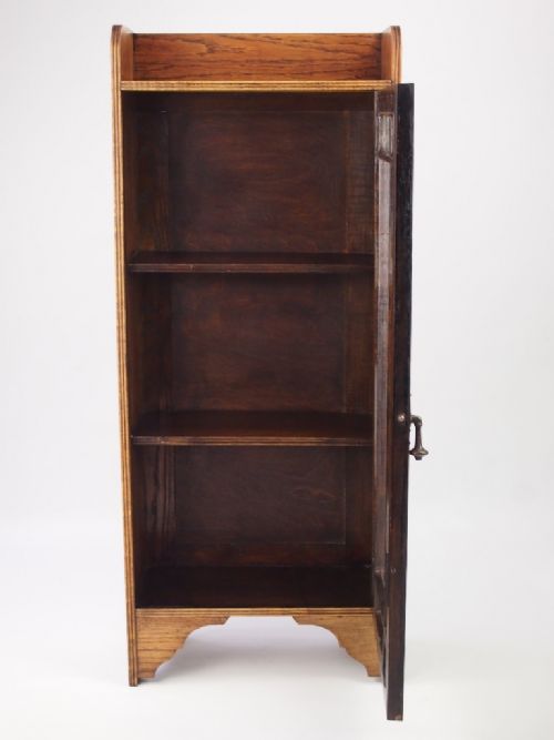 fig 1. Slim Antique Edwardian Oak Bookcase / Cabinet