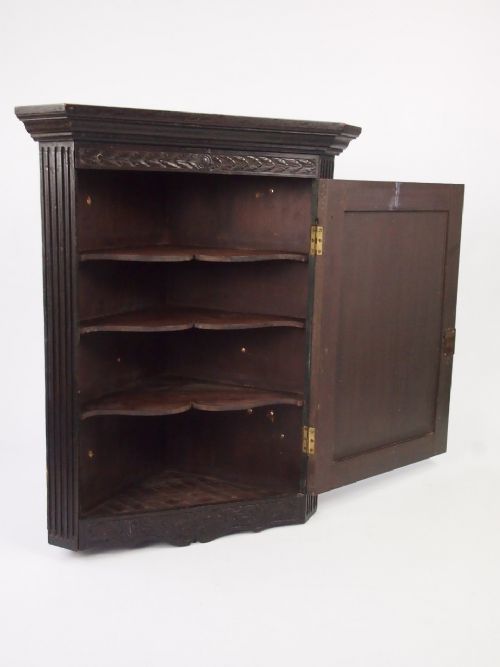 fig 1. Georgian Oak Corner Cupboard with Later Carving / Hanging Cabinet