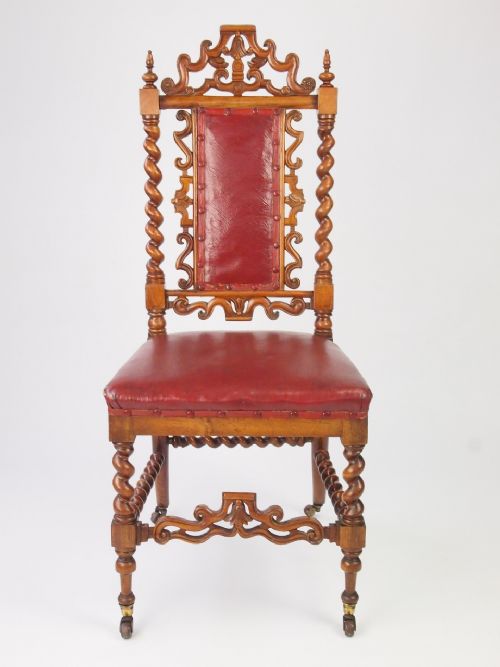 fig 1. Pair Antique Victorian Gothic Walnut Hall Chairs