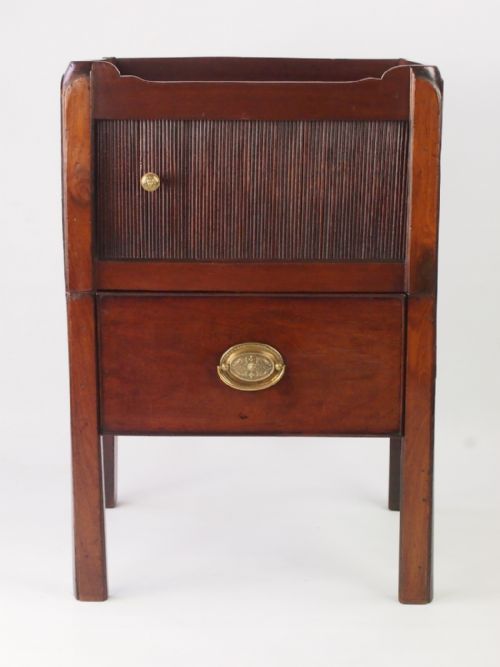 Antique Georgian Mahogany Bedside Cabinet - Tambour Front Side Table