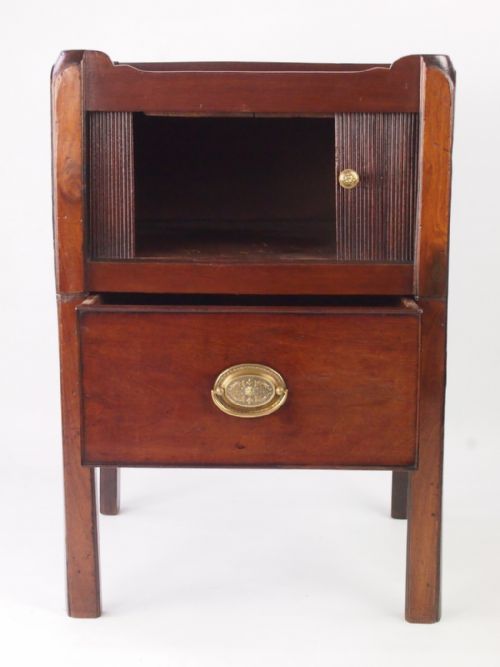fig 1. Antique Georgian Mahogany Bedside Cabinet - Tambour Front Side Table