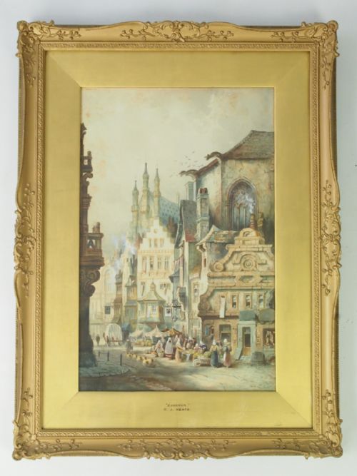fig 1. Antique Watercolour Painting “Louvain” by C.J. Keats RBA