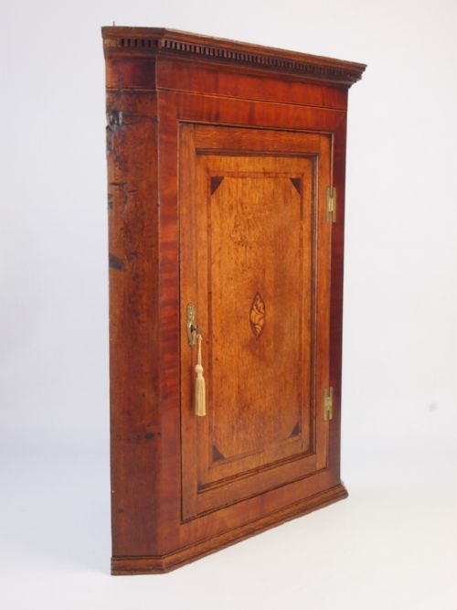 fig 1. Antique Georgian Oak Corner Cupboard with Shell Inlay