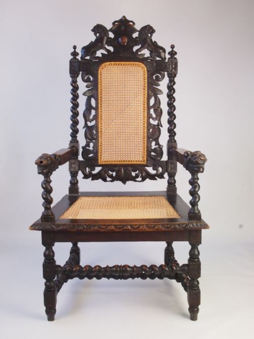 Large Antique Victorian Gothic Revival Throne Chair