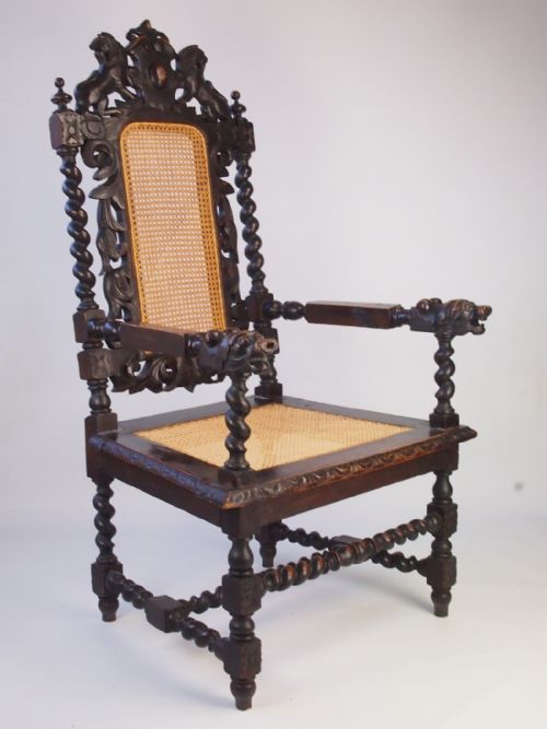 fig 1. Large Antique Victorian Gothic Revival Throne Chair