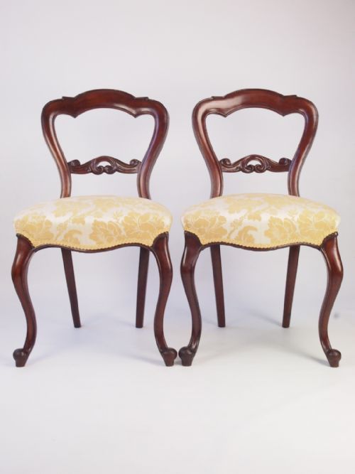 Pair Antique Victorian Mahogany Balloon Back Chairs