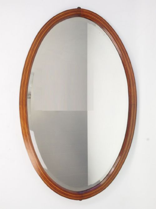 Large Edwardian Mahogany Oval Hall Mirror / Overmantle Mirror