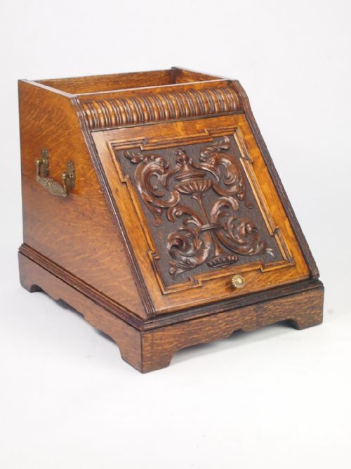 Antique Edwardian Oak Coal Scuttle / Log Bin
