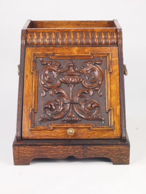 fig 1. Antique Edwardian Oak Coal Scuttle / Log Bin