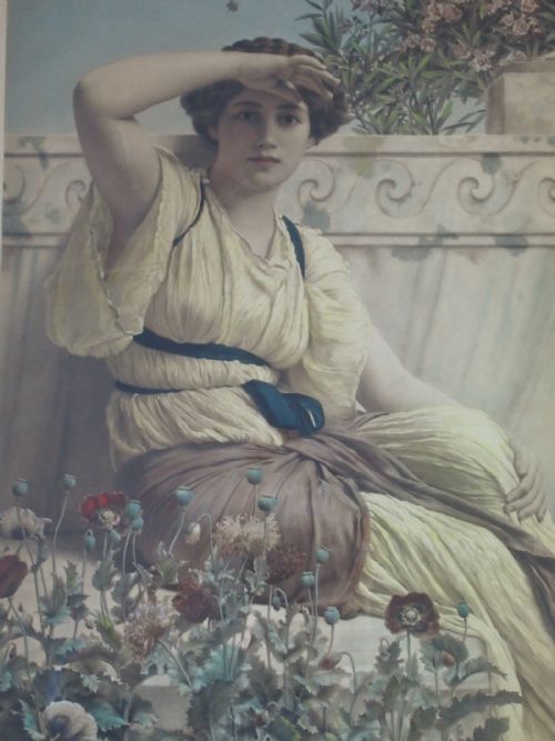 fig 1. Large Antique Framed Print After John William Godward [British 1861-1922]