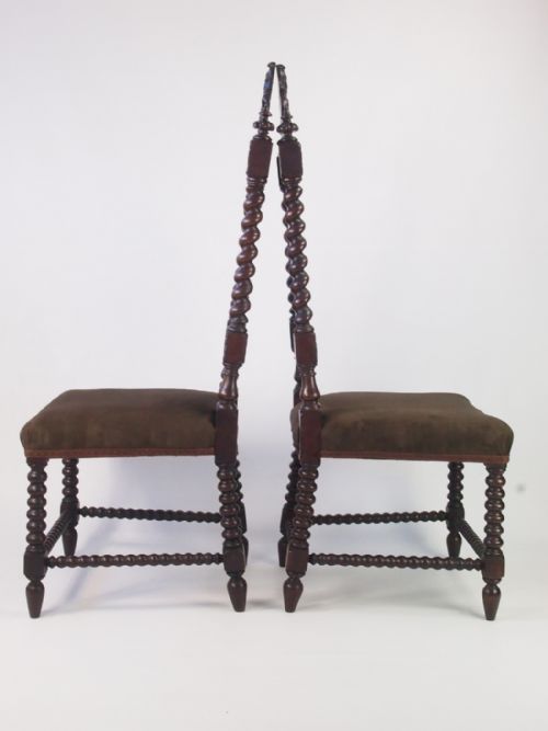 fig 1. Tall Pair Antique Victorian Gothic Oak Hall Chairs