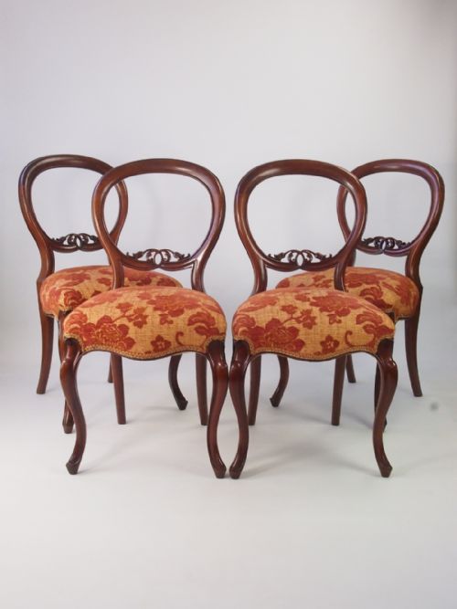 Set 4 Antique Victorian Mahogany Balloon Back Chairs