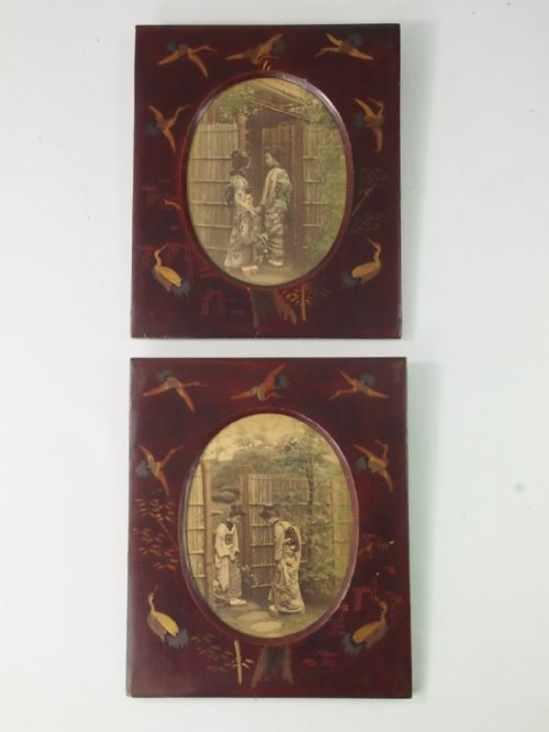 Pair Antique Japanese Meiji Oval Photo Frames
