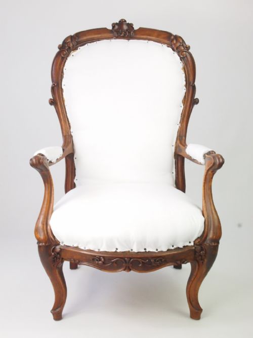 Antique Victorian Open Armchair for Re-covering - Balloon Back Chair