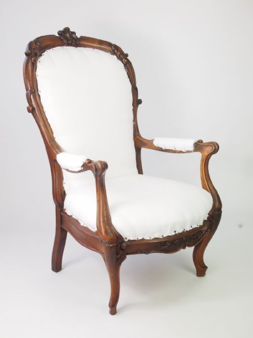 fig 1. Antique Victorian Open Armchair for Re-Covering - Balloon BAck Chair