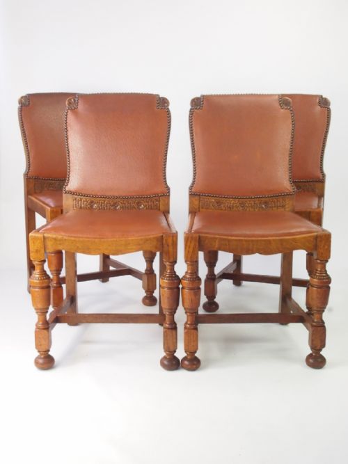 Set 4 Art Deco Oak Dining Chairs