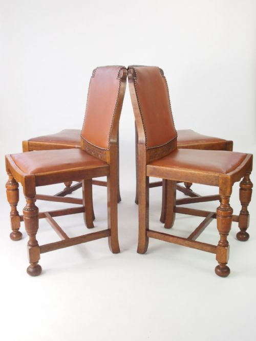 fig 1. Set 4 Art Deco Oak Dining Chairs