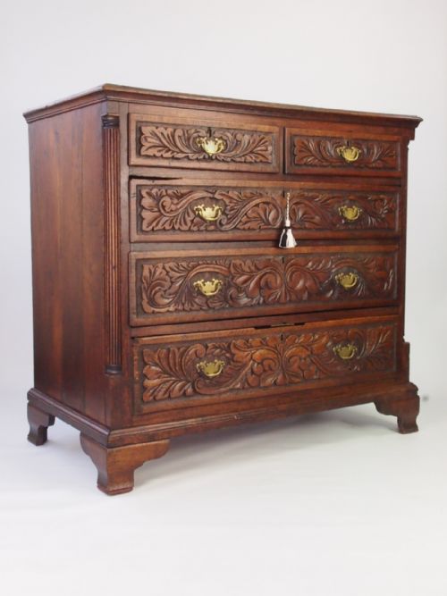 Antique Georgian Oak & Later Carved Chest of Drawers