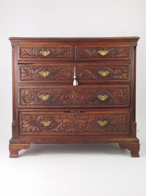 fig 1. Antique Georgian Oak & Later Carved Chest of Drawers