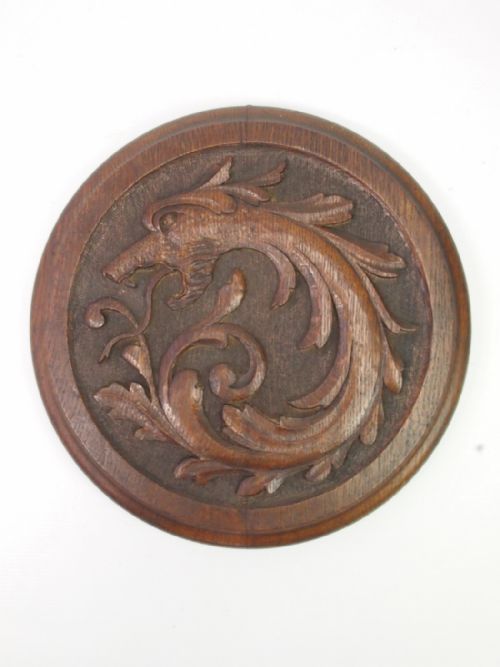 Antique Arts and Crafts Carved Oak Wall Plaque