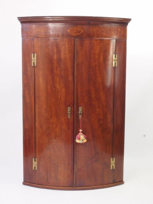 Antique Georgian Mahogany Bow Front Corner Cupboard