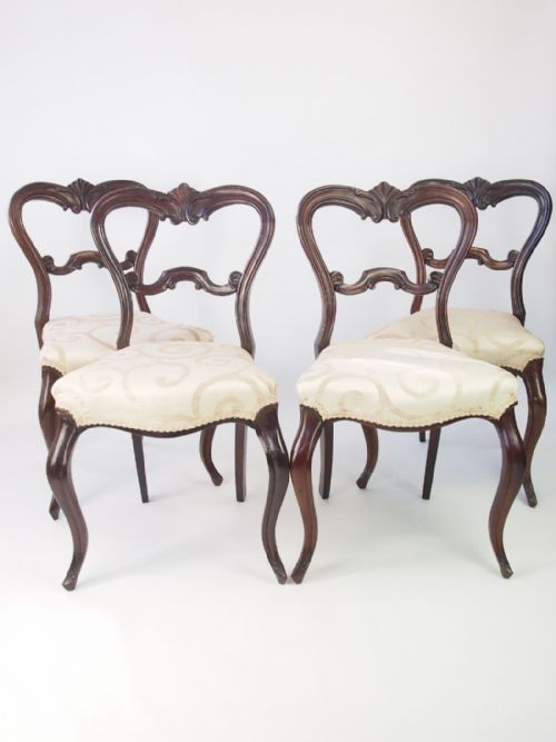 Set 4 Victorian Rosewood Balloon Back Chairs