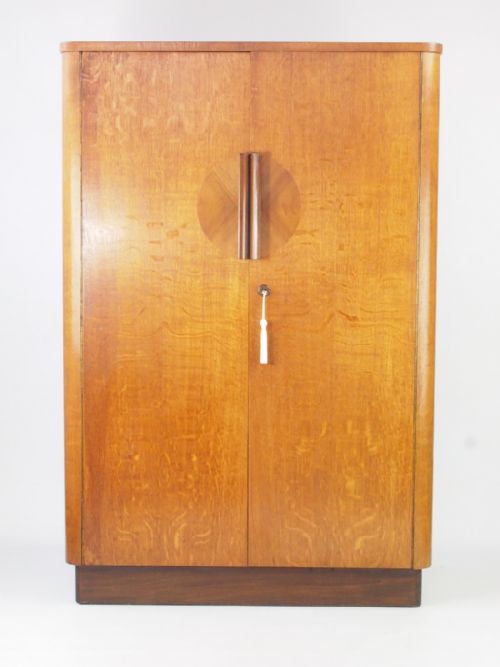 Small Art Deco Oak Wardrobe with Makers Label