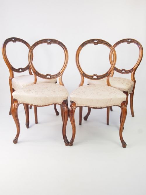 Set 4 Victorian Walnut Balloon Back Chairs
