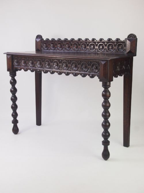 Antique Victorian Carved Oak Hall Table