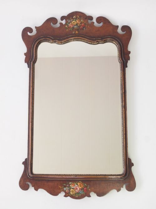Antique Edwardian Floral Painted Fretwork Mirror