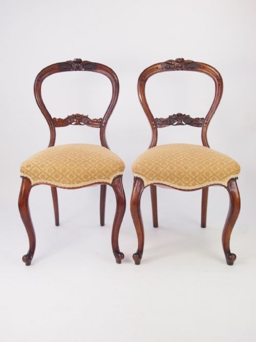 Pair Antique Victorian Walnut Balloon Back Chairs