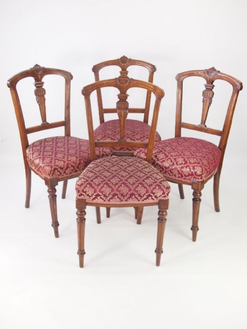 Set Four Late Victorian Walnut Balloon Back Chairs