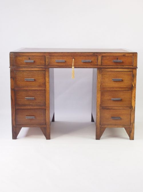 Small Art Deco Oak Pedestal Desk