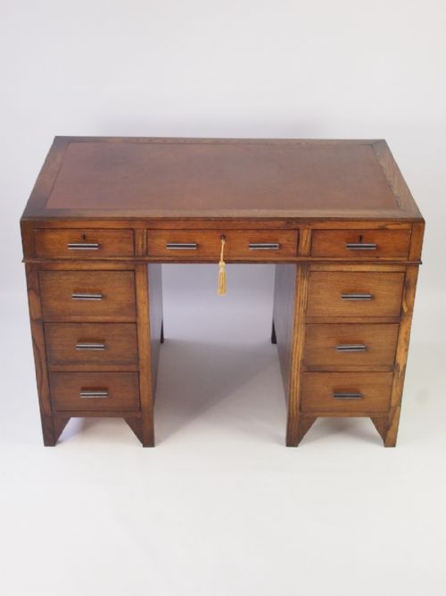 fig 1. Small Art Deco Oak Pedestal Desk
