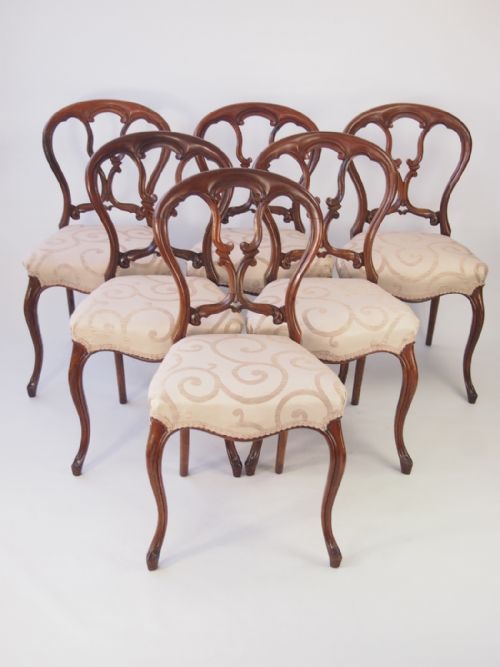 Set 6 Victorian Rosewood Balloon Back Dining Chairs