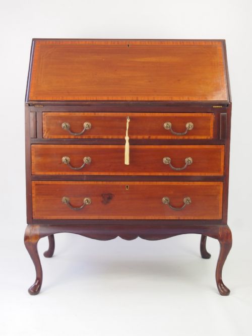 Edwardian Mahogany & Satinwood Banded Bureau