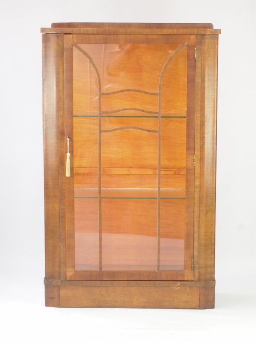 Art Deco Walnut Display Cabinet Bookcase