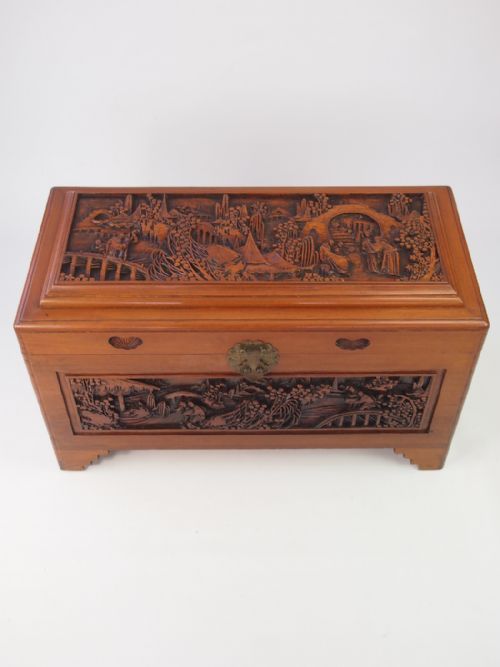 Carved Asian Camphor Wood Chest