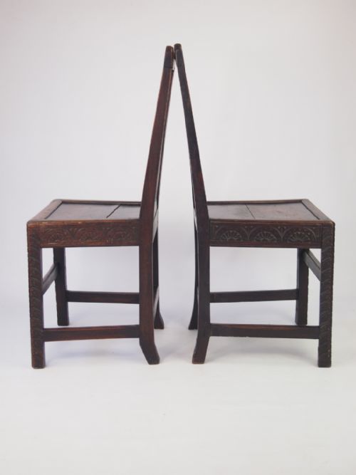 fig 1. Pair Georgian and Later Carved Oak Hall Chairs