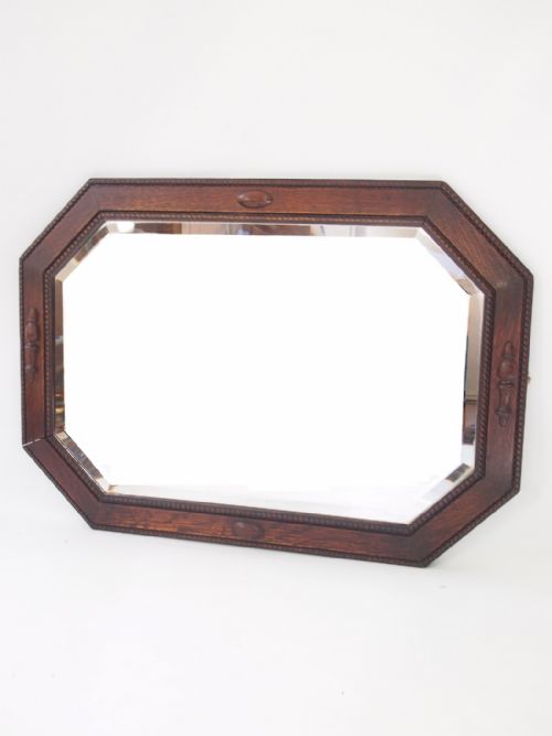 Large Octagonal Oak Framed Mirror - Overmantle