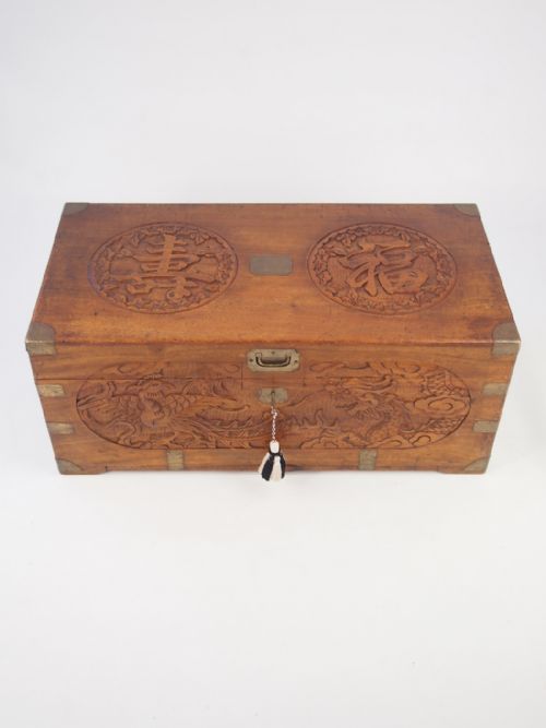 Carved Chinese Camphor Wood Chest