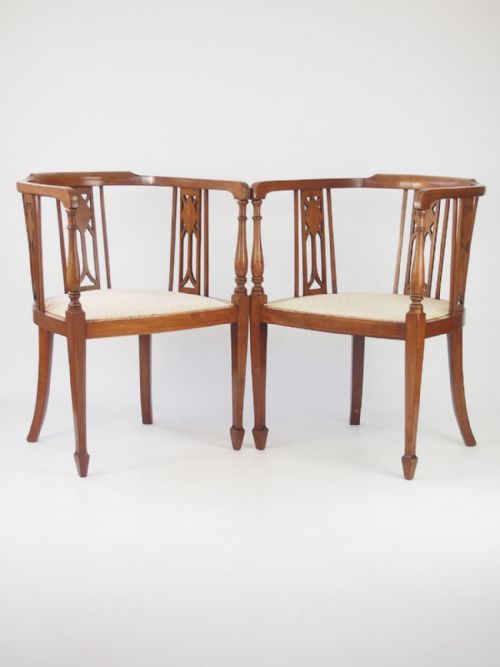 Pair Antique Edwardian Mahogany Tub Chairs