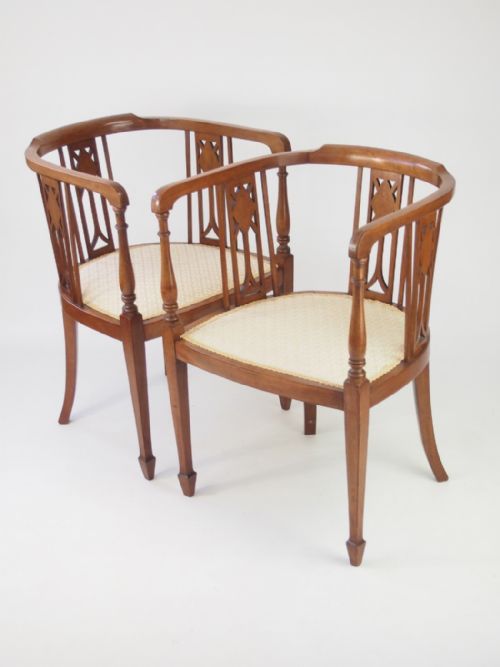 fig 1. Pair Antique Edwardian Mahogany Tub Chairs