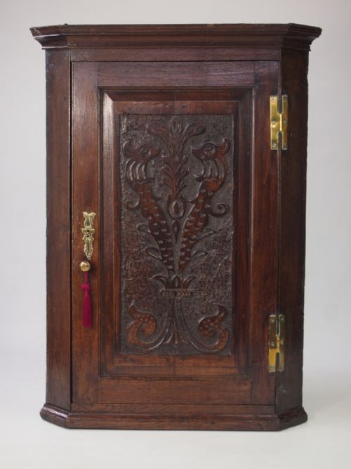 Georgian Oak Corner Cupboard with Later Carving