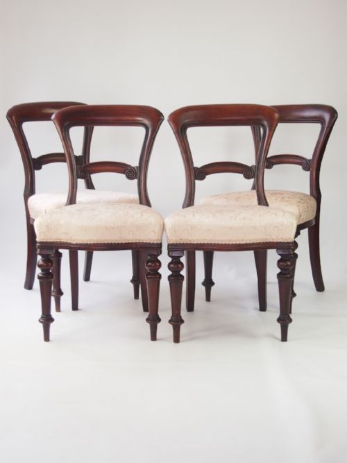 Set 4 Victorian Mahogany Balloon Back Dining Chairs